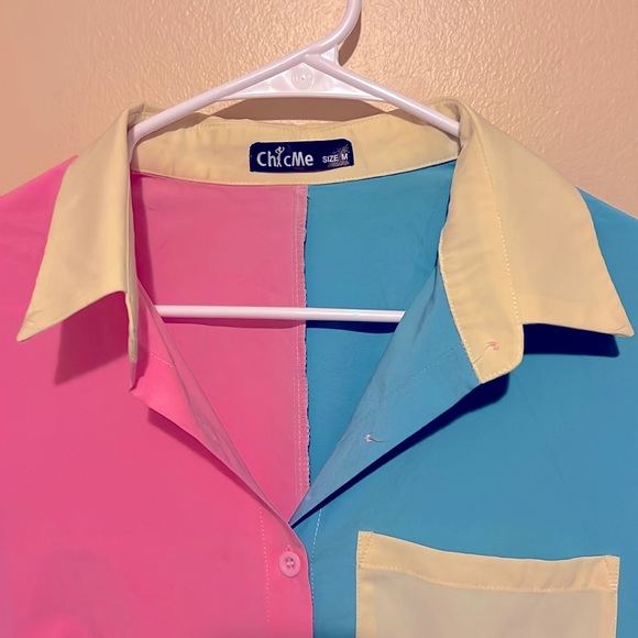 M ChicMe Summer Women Button Down Shirt Tops Short Sleeve Casual Pocket Tunic - Picture 7 of 17